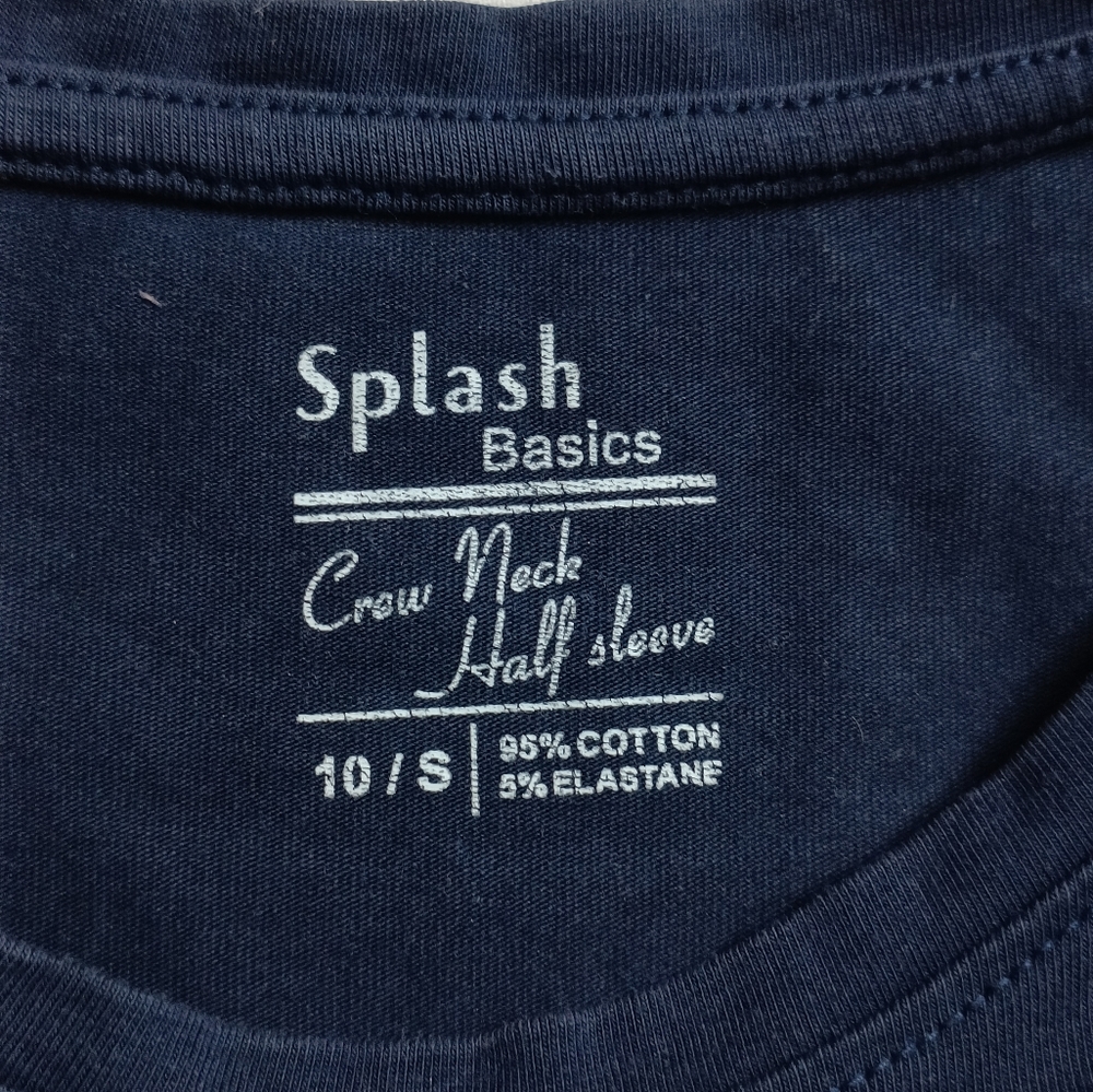 Splash Women's Navy Blue Solid Round neck Cotton T- shirt - Picture 3 of 5